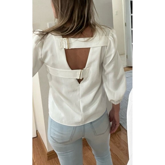 Tibi White Blouse Shirt 3/4 Puff Sleeve Partial Open Back Straps - Picture 11 of 11
